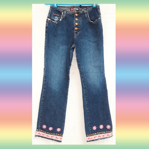 Vintage BONGO embellished funky jeans SZ 9 (T-361 - Picture 1 of 4